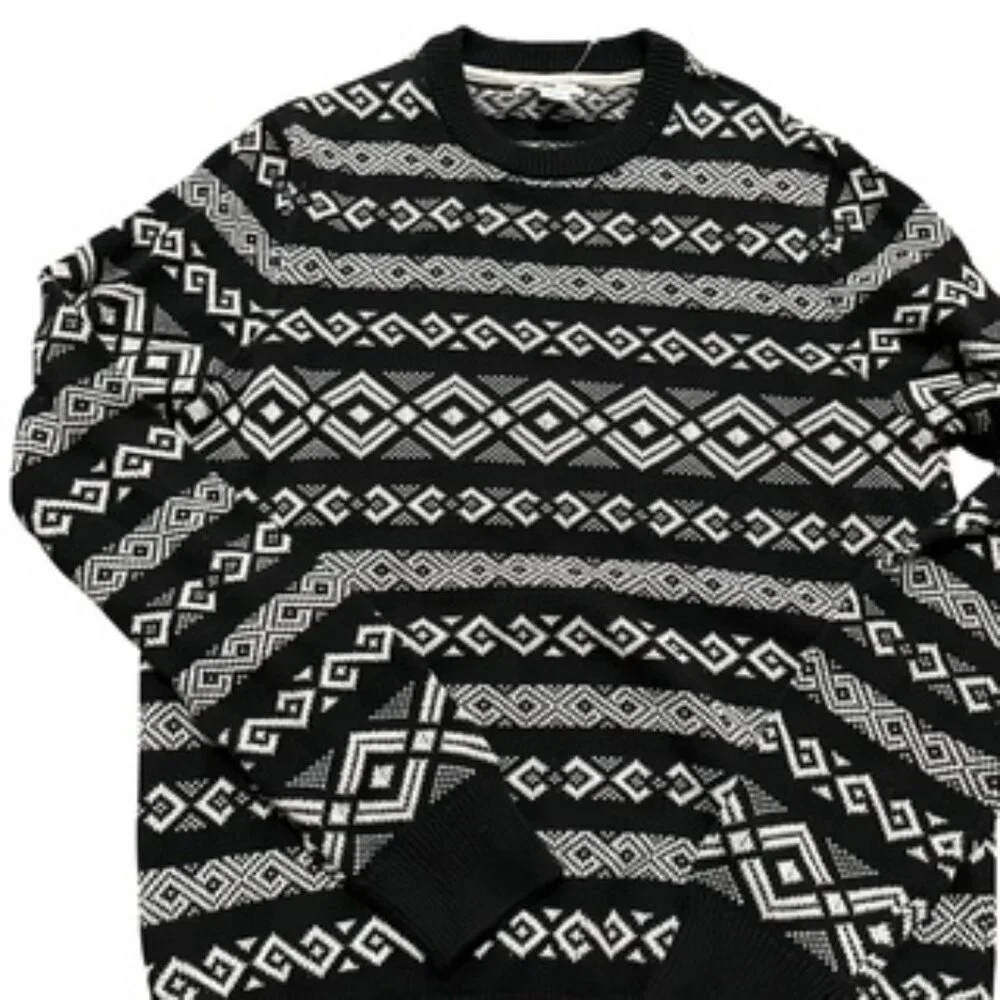 NEW‎ William Rast Sweater Men’s MEDIUM  Black & White Cotton Geometric